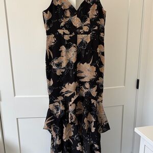 Lulu's Black and Tan Floral Maxi Dress